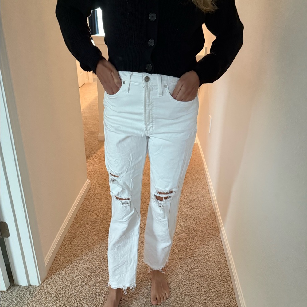 Madewell White Distressed Straight Leg Jeans